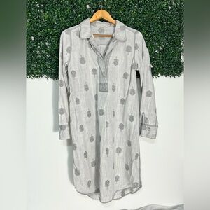 Soft Surroundings- Tencel Lyocell Chambray Feather Embroidered Dress, Sz Medium